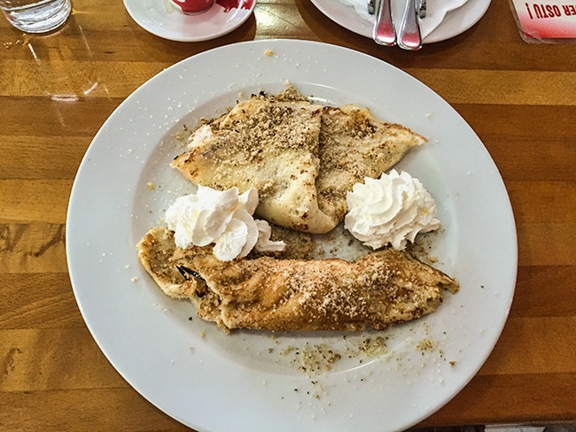 Palatschinke is a thin crêpe-like variety of pancake
