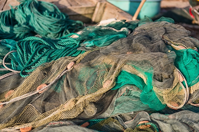 Fishing nets in a boat