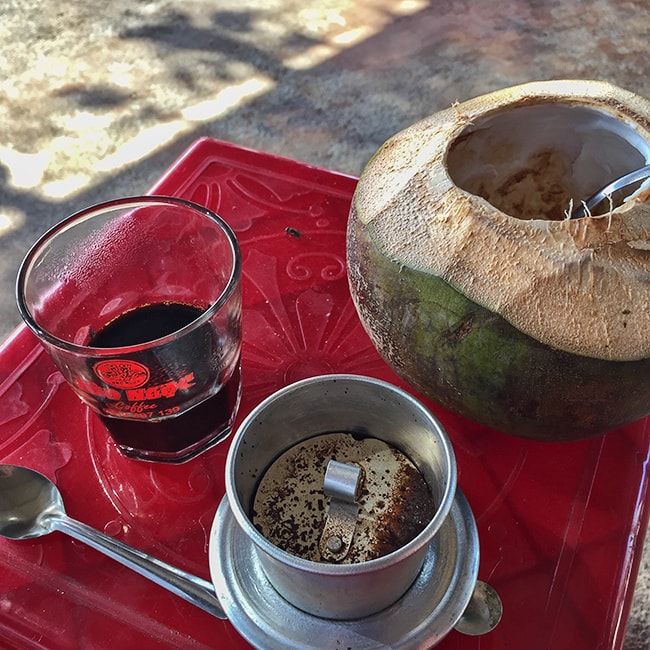 Slow drip coffee and a coconut