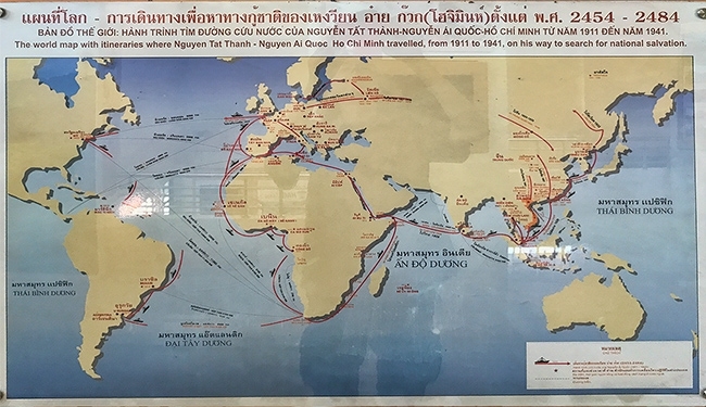 A map where Ho Chi Minh traveled from 1911 to 1941