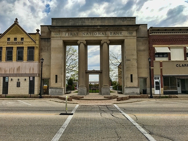 What is left of the First National Bank in ‎⁨Elkhorn⁩, ⁨Wisconsin