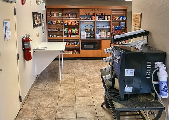 Free coffee and a small store