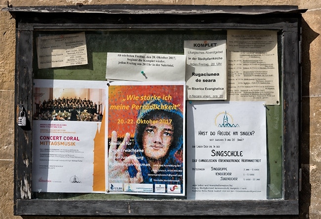 The information board at the church