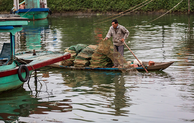 Fisherman prepares the nets for the catch